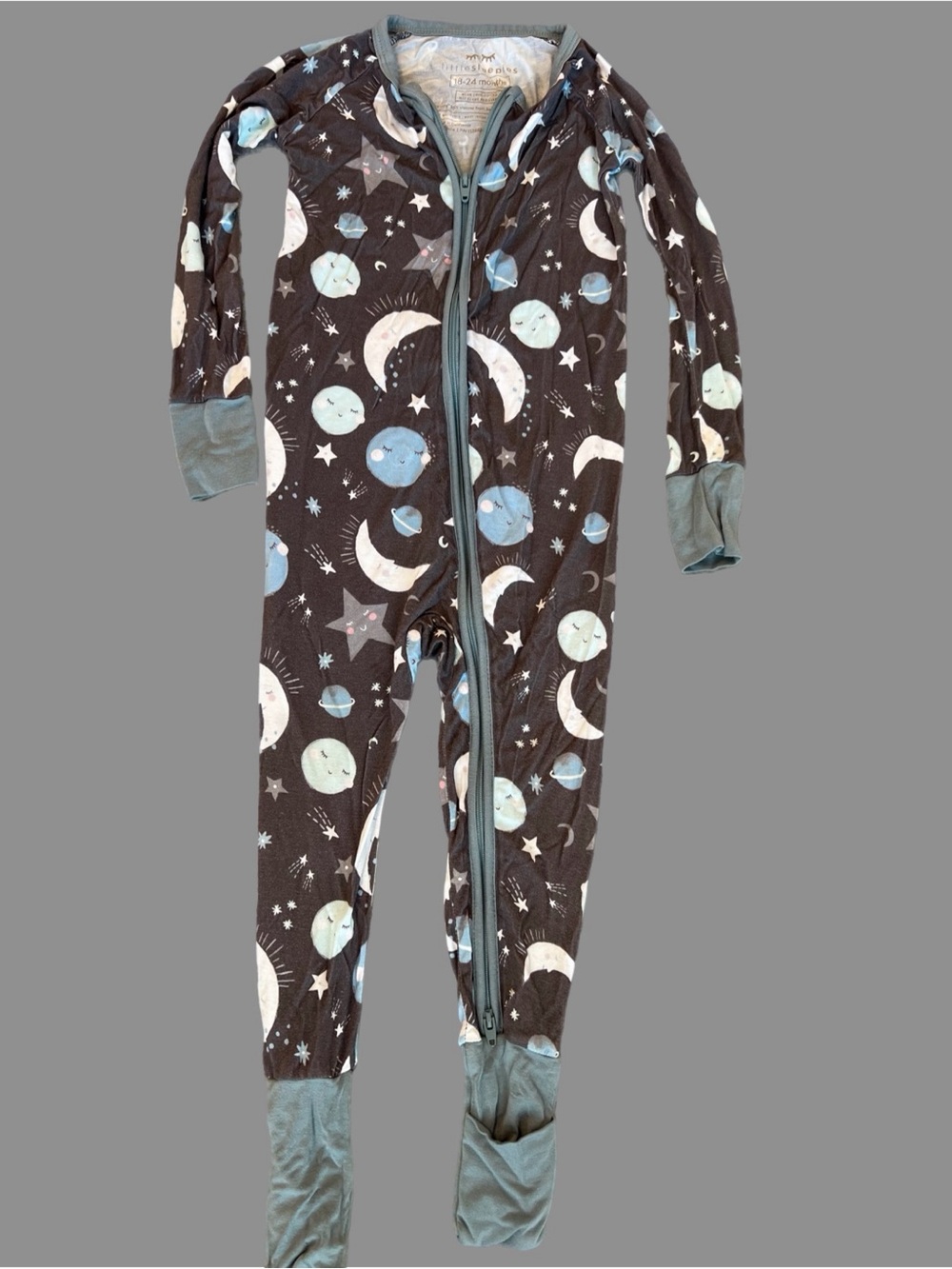 Little Sleepies Moon & Stars Footed One-Piece Pajama - Gray, Blue, White